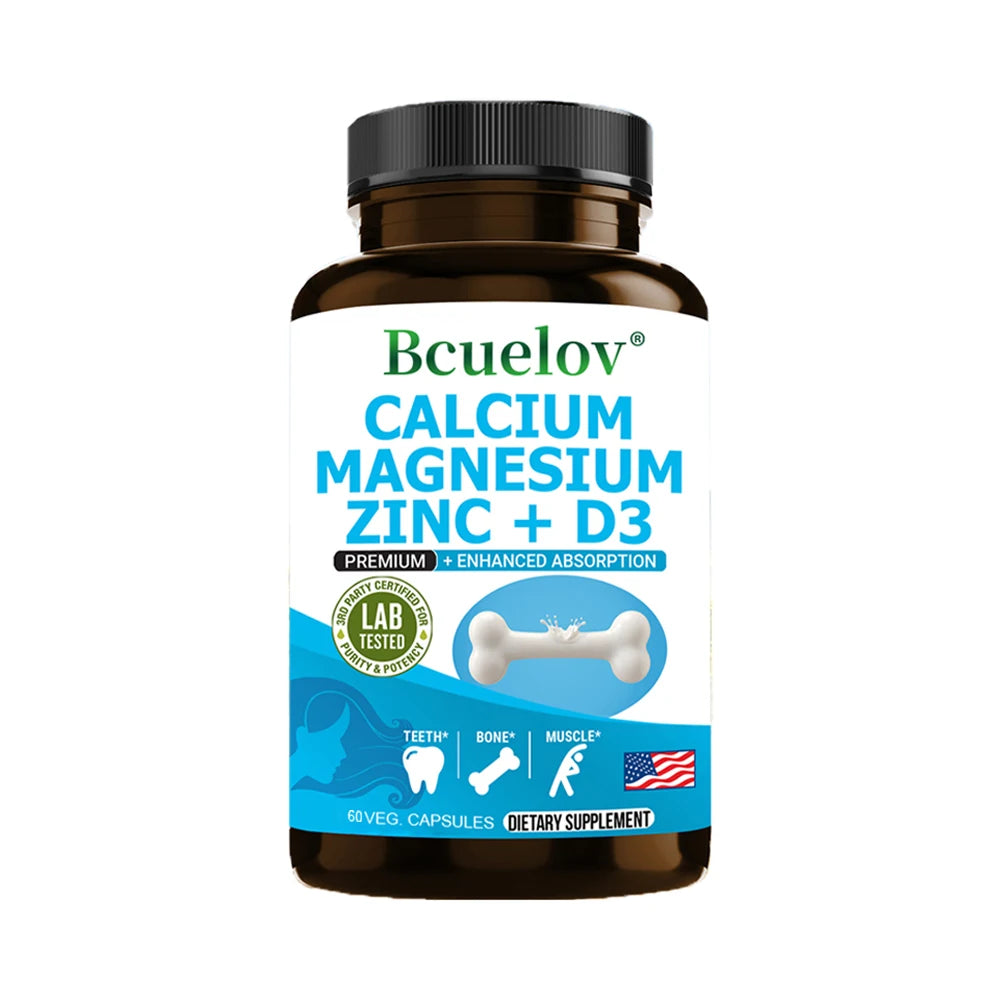 Bcuelov Calcium Magnesium Zinc Vitamin D3 Supplement - Bones Teeth Muscles Nerves Metabolism Protein Synthesis Immune System