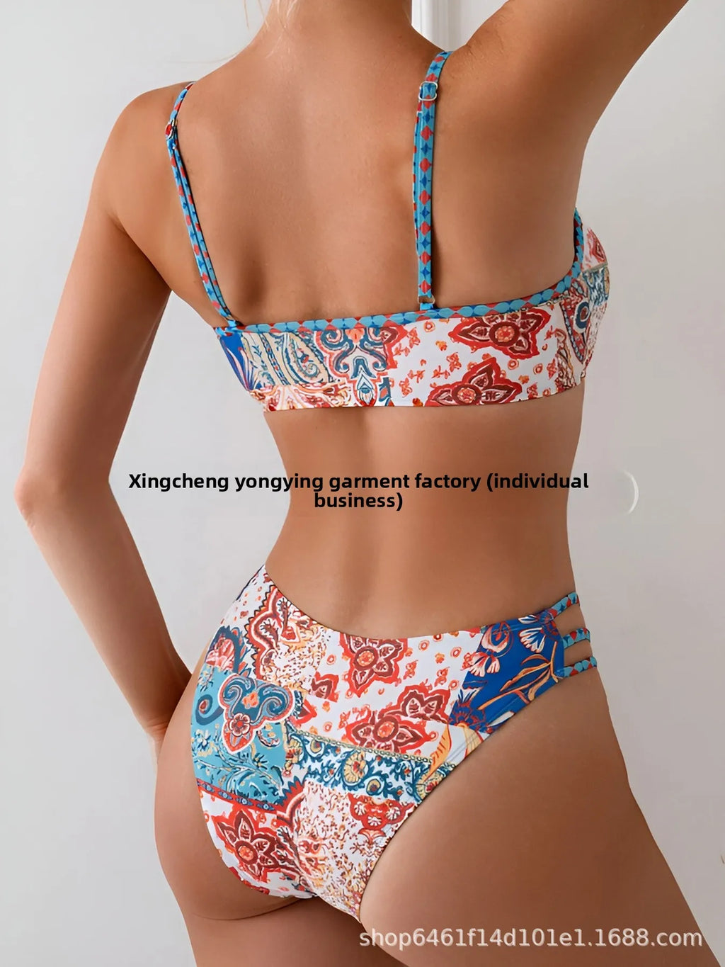 Sexy Floral Print Women's Bikini Set Fashionable Trendy Strapless Backless Design with Chest Pad No Steel Support for Swimming