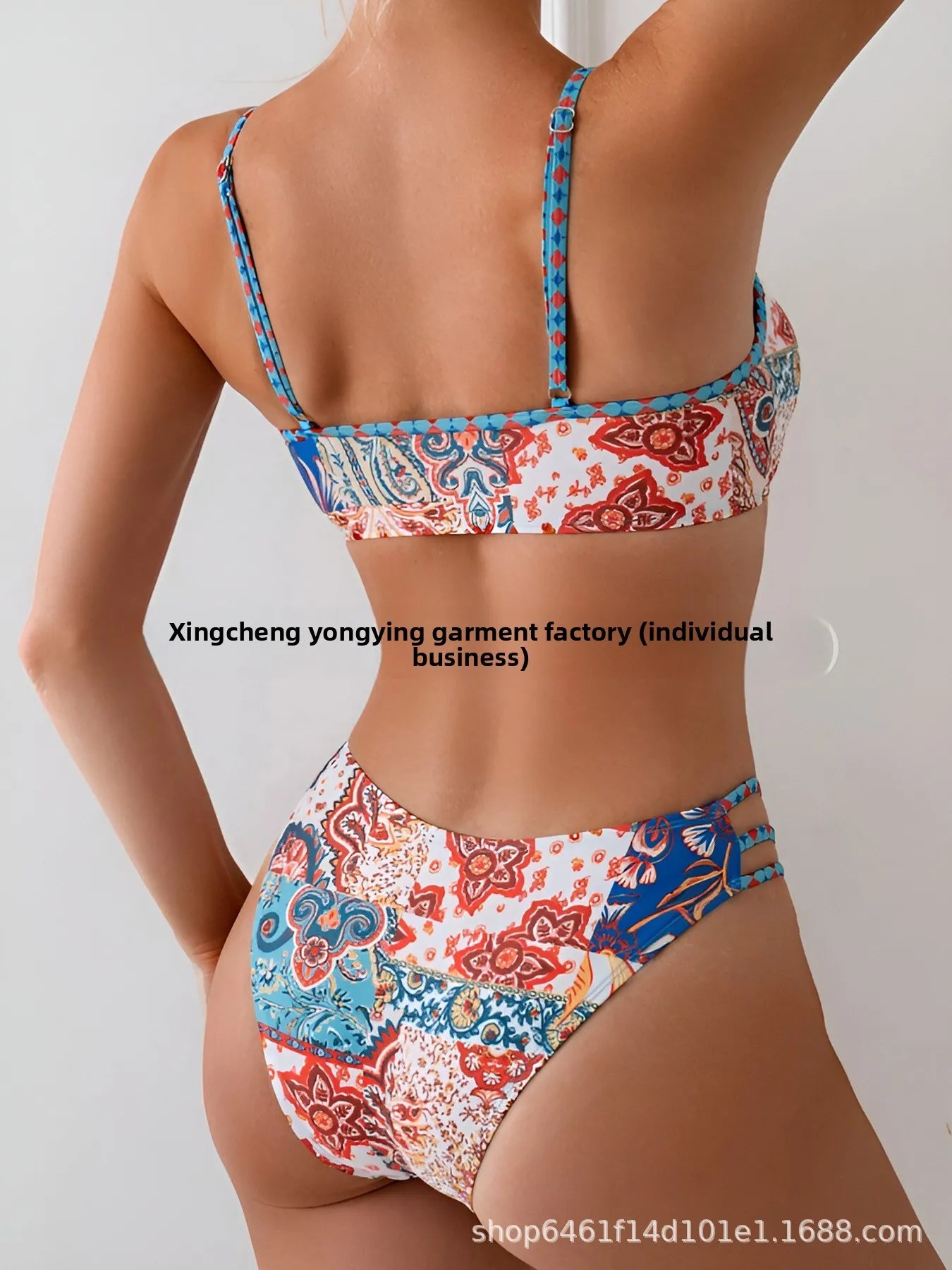 Sexy Floral Print Women's Bikini Set Fashionable Trendy Strapless Backless Design with Chest Pad No Steel Support for Swimming