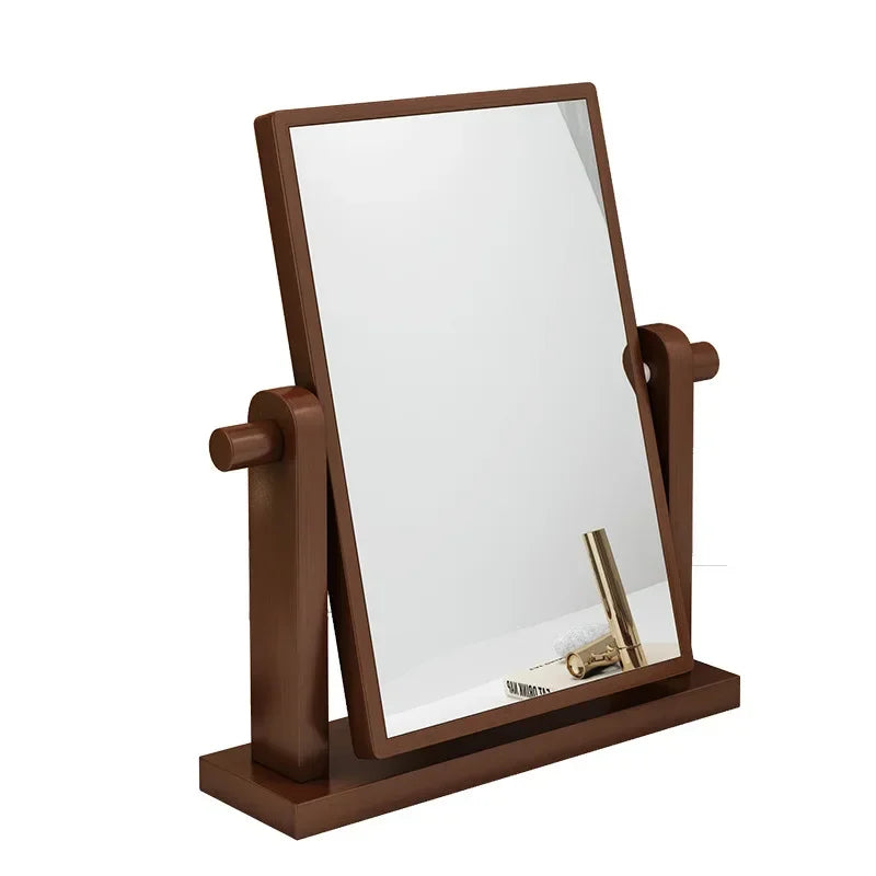 Dresser Vanity Makeup Mirror with Wood Stand, 360 Degree Rotating Compact Cosmetic Mirror, Portable Counter-top Mirror Bath Gift