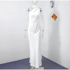 Elegant Ribbon Halter Dress Women Solid Off Shoulder Sleeveless Backless Slim Maxi Dresses 2026 Summer Autumn Party Robes Lady