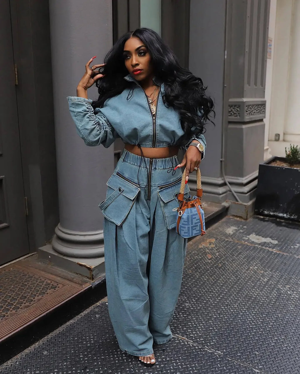 Denim Two Piece Sets Women Coat Jacket Wide Leg Pants Jeans Suits Matching Sets Trousers Outfits 2025/2026 Y2k Streetwear Party