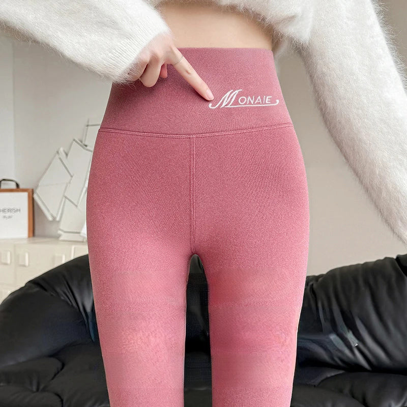 Winter Cashmere Leggings Women Solid Warm Leggings High Waist Slim Stretchy Pants Big Size Adding Velvet and Thickening Pants Secondary image