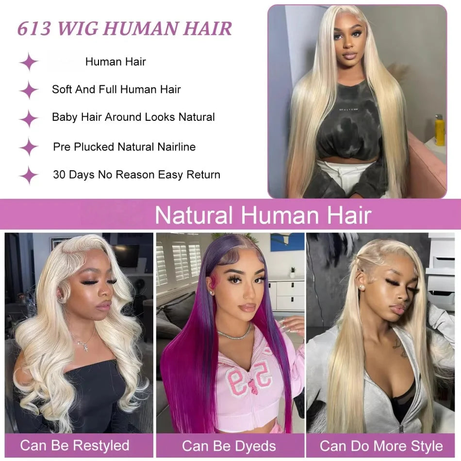Blonde 613 Human Hair Wigs Straight Hd Lace Frontal Wig 13X6 Brazilian Wig For Black Women 30 40 Inch Lace Front Wig 230 Density