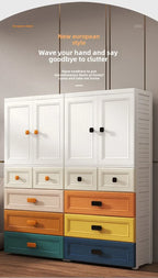 New model 70-Face wide thickened wardrobe simple bedroom plastic cabinet double door drawer type clothes hanging storage cabinet