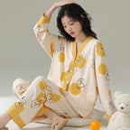 Women Spring and Fall Two-Piece Pajamas Cardigan Long-Sleeved Long Pants Thin Section Polka Dot Printing Maternity Homewear