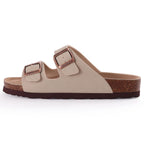 Comwarm Fashion Men Leather Sandals Summer Cork Footbed Slide Sandals Beach Sandals Unisex Brand Sandals with Adjustable Buckle