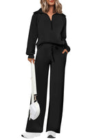 Womens 2 Piece Outfits Sweatsuit Set Oversized Half Zip Sweatshirt Wide Leg Sweatpants Lounge Set Tracksuit