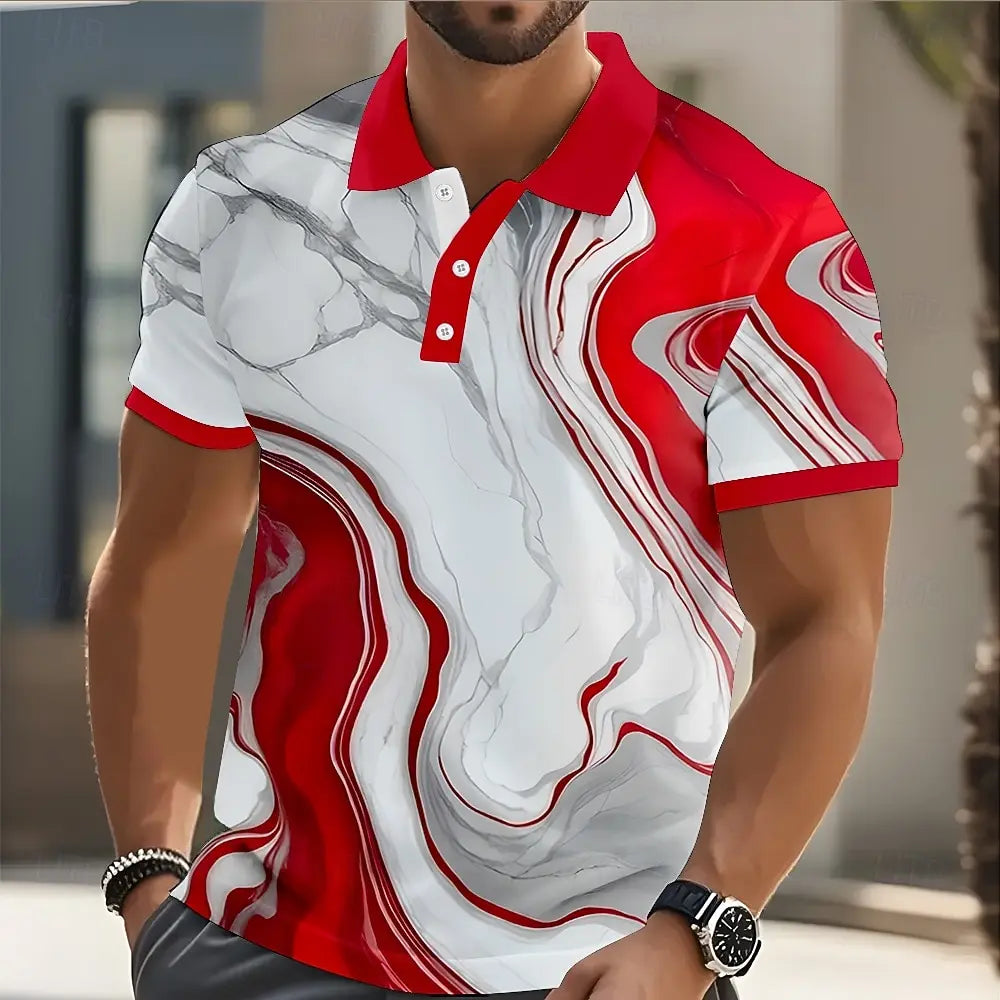 metric Print Polo Shirts, Short Sleeve Collared Button Design, Casual Athleisure Perfect for Spring & Summer Wear