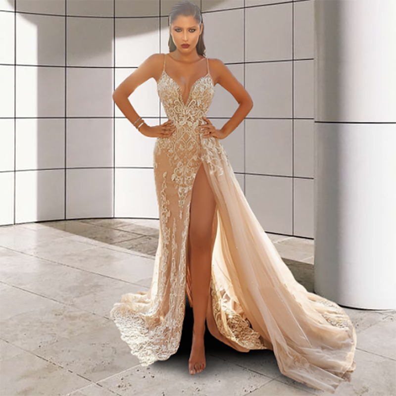Wedding Party Dress Female Evening Elegant Sexy Deep V Neck Strap Sleeveless Sequined Long Maxi Dresses for Women 2026