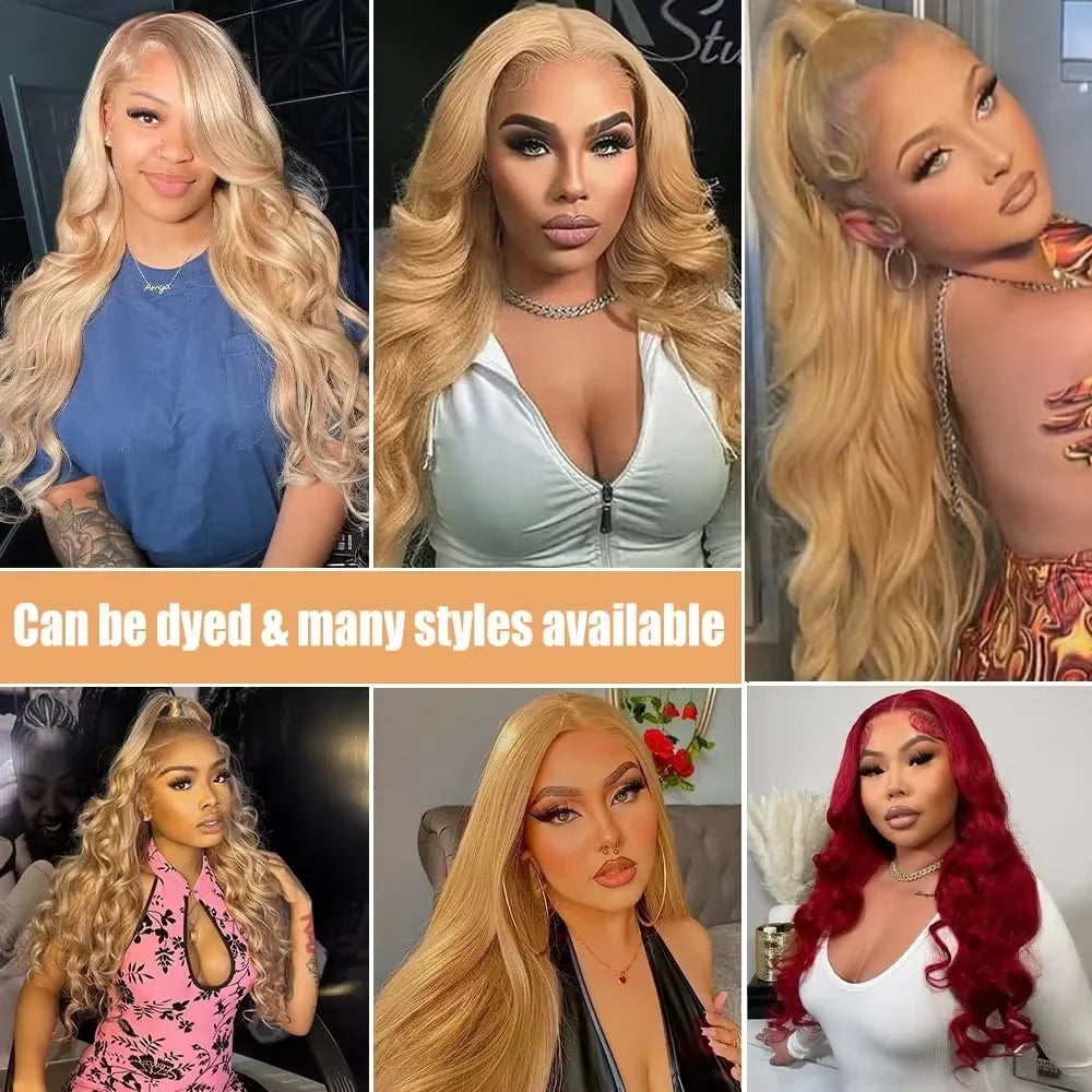 13x6 HD Body Wave Honey Blonde Lace Front Human Hair Wig For Women Colored #27 13x4 Transparent Lace Frontal Wigs Pre Plucked