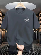 Summer Men's 100% Cotton Mountain Compass Graphic Printed Casual Loose Sports Comfortable Round Neck Short Sleeve T-shirt Top