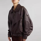 Vintage Zippers Short Leather Jackets Women's Casual Lapel Button Pockets Full Sleeve Coat 2025 Autumn New Lady Chic Streetwear