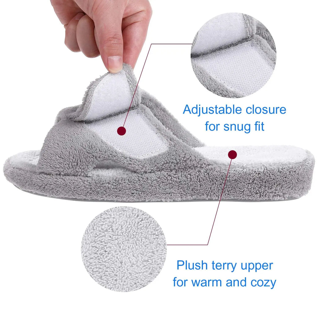 Litfun Four Seasons Cotton Slippers For Women Casual Flat Slippers With Adjustable Straps Female Breathable Soft Cozy Home Shoes