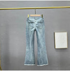 Y2k Jeans Trend Spring Summer Fashion All-match Lace Splicing Denim Straight Pants Blue Jeans for Women Streetwear Wide Leg New