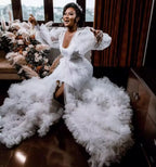 Puffy Wedding Robe Tulle Long Sleeves Ruffles Bathrobe Bride Women Gowns Bridal Boudoir Maternity Prom Dress Photoshoot