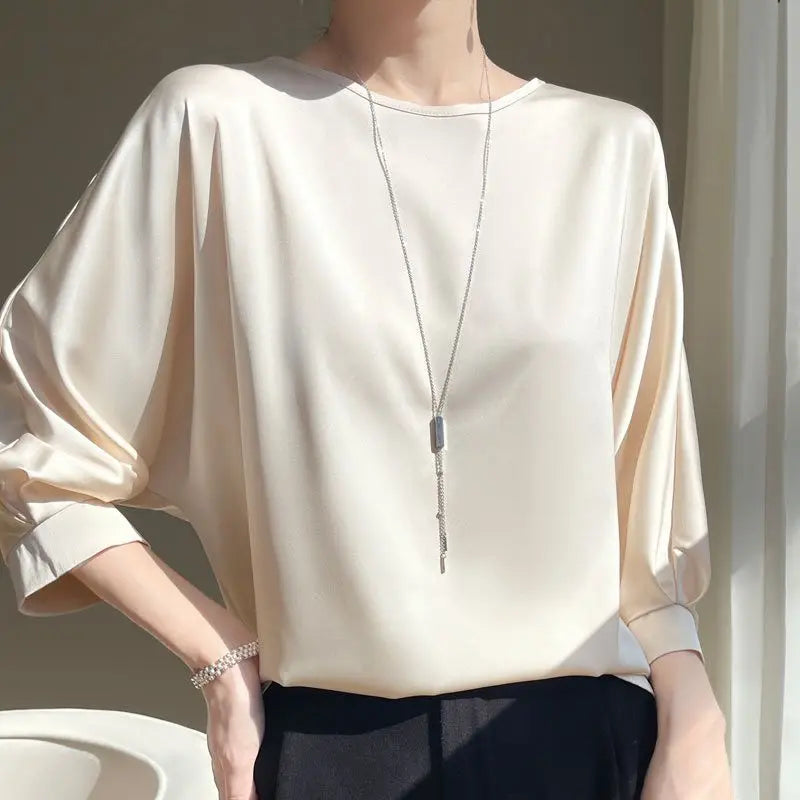 New In Summer Satin Silk Half-Sleeve Tee Tops Basic Solid Women‘s T-Shirt Casual O-neck Thin Shirts Ladies Loose Blouses Secondary image