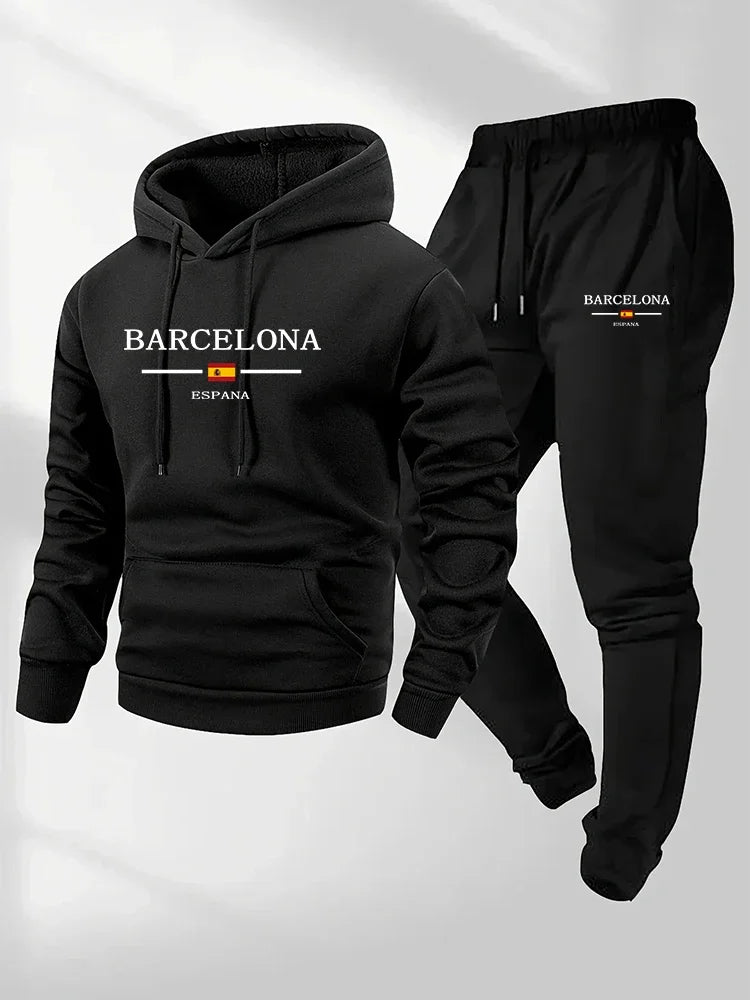 Men's Tracksuit Printing Casual Hoodies Sweatshirts Outfits Outdoors Gym Sports Jogging Clothing Autumn Winter Fitness 2 Pcs Set