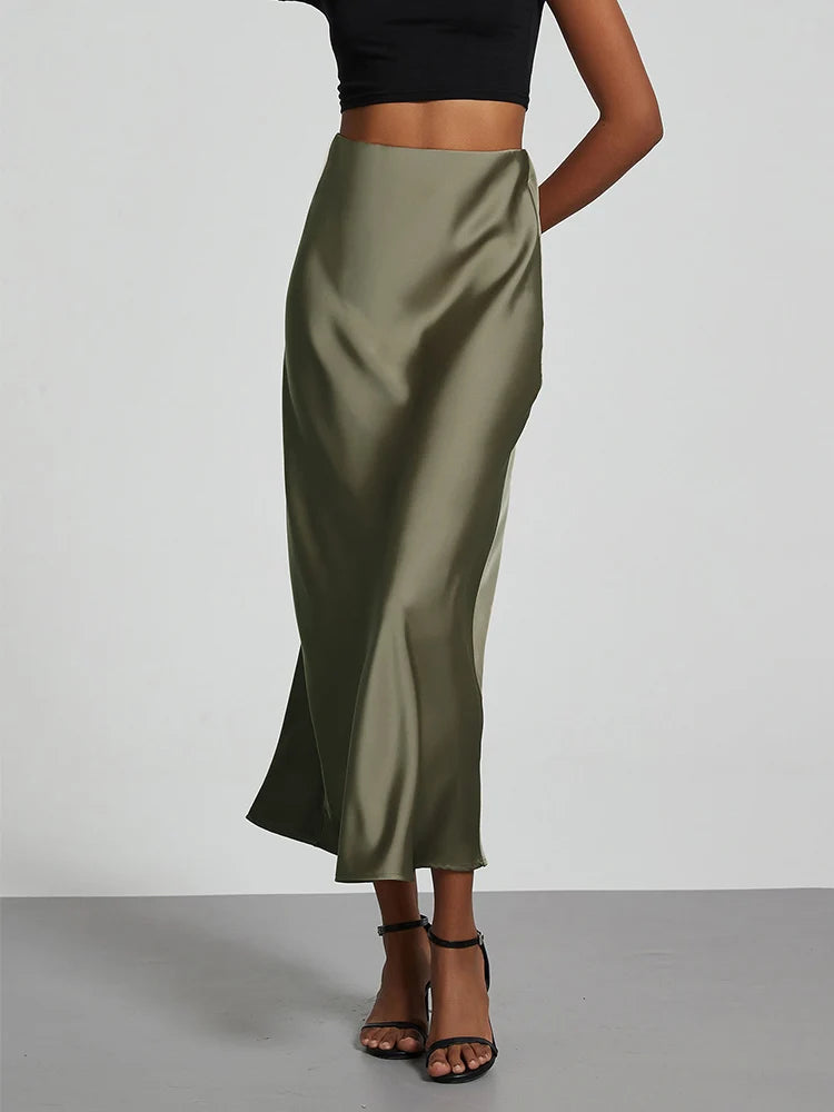 Fashion Satin Party Long Skirt High Waist Solid Color Casual Basic Women Skirts Fishtail Skirt Chic Summer Woman Clothing 2026 Main image