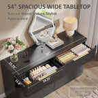 Wide 54 Black Wooden Dresser with Metal Handles, Curved Design for Bedroom, Living Room, or Hallway Storage