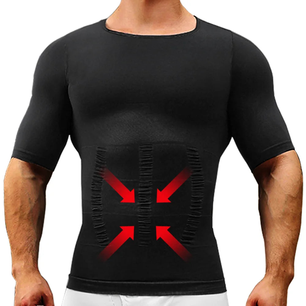 Mens Slimming Body Shaper Short Sleeves Shirts Abs Abdomen Slim Gym Workout Tummy Control Compression Tops Fitness Shapewear Main image