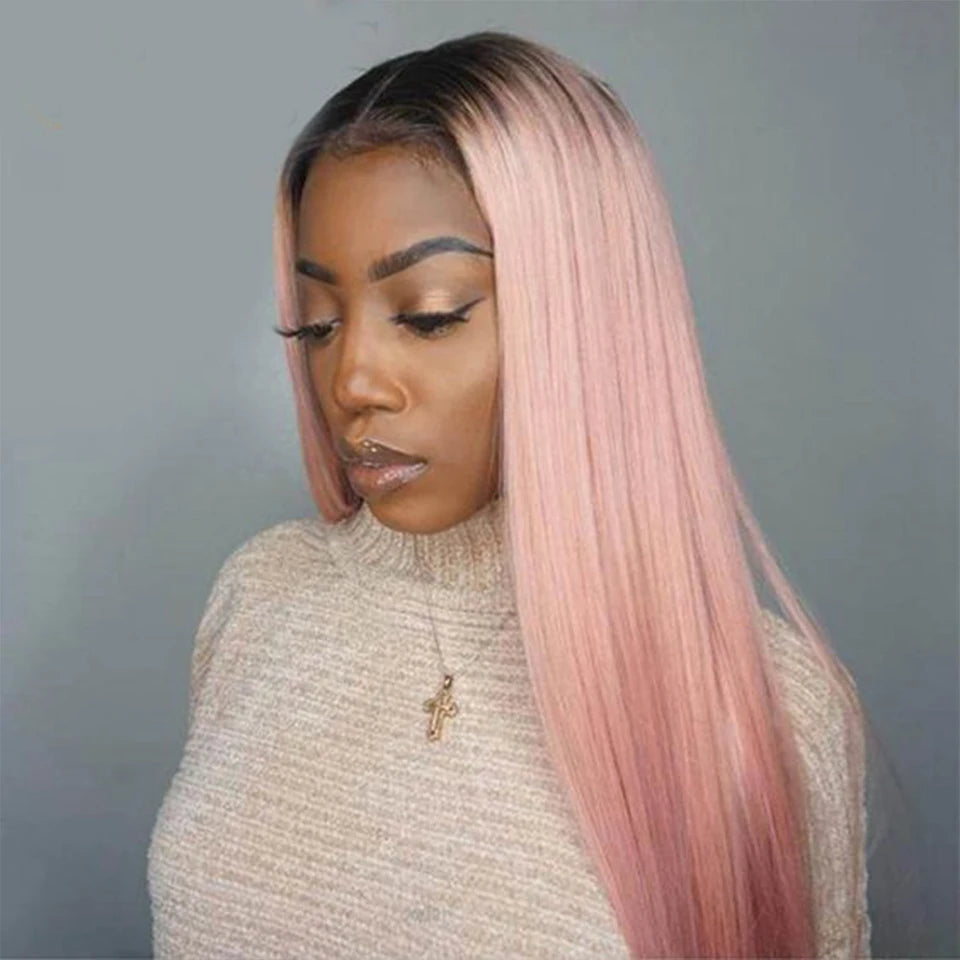13x5x1 Ombre Pink Straight Hair Wig T Lace Front Human Hair Wigs Transparent Swiss Lace Brazilian Straight Lace Wigs For Women Main image
