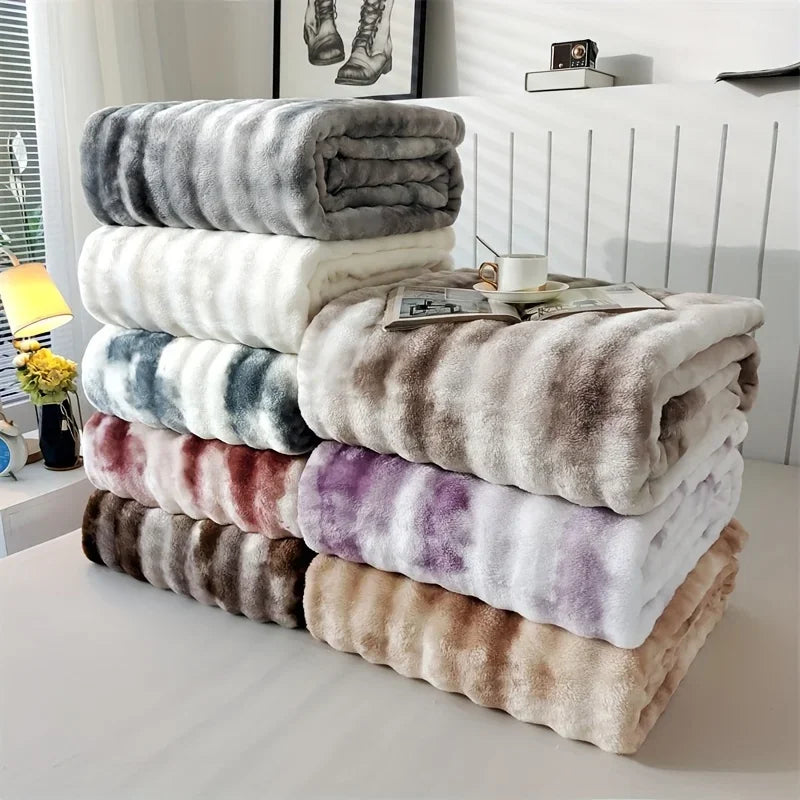 Luxurious Faux Rabbit Fur Bed Blanket - Soft, Thick, and Warm  Throw  All Seasons, Versatile for Sofa, Shawl, Travel, and Gifts