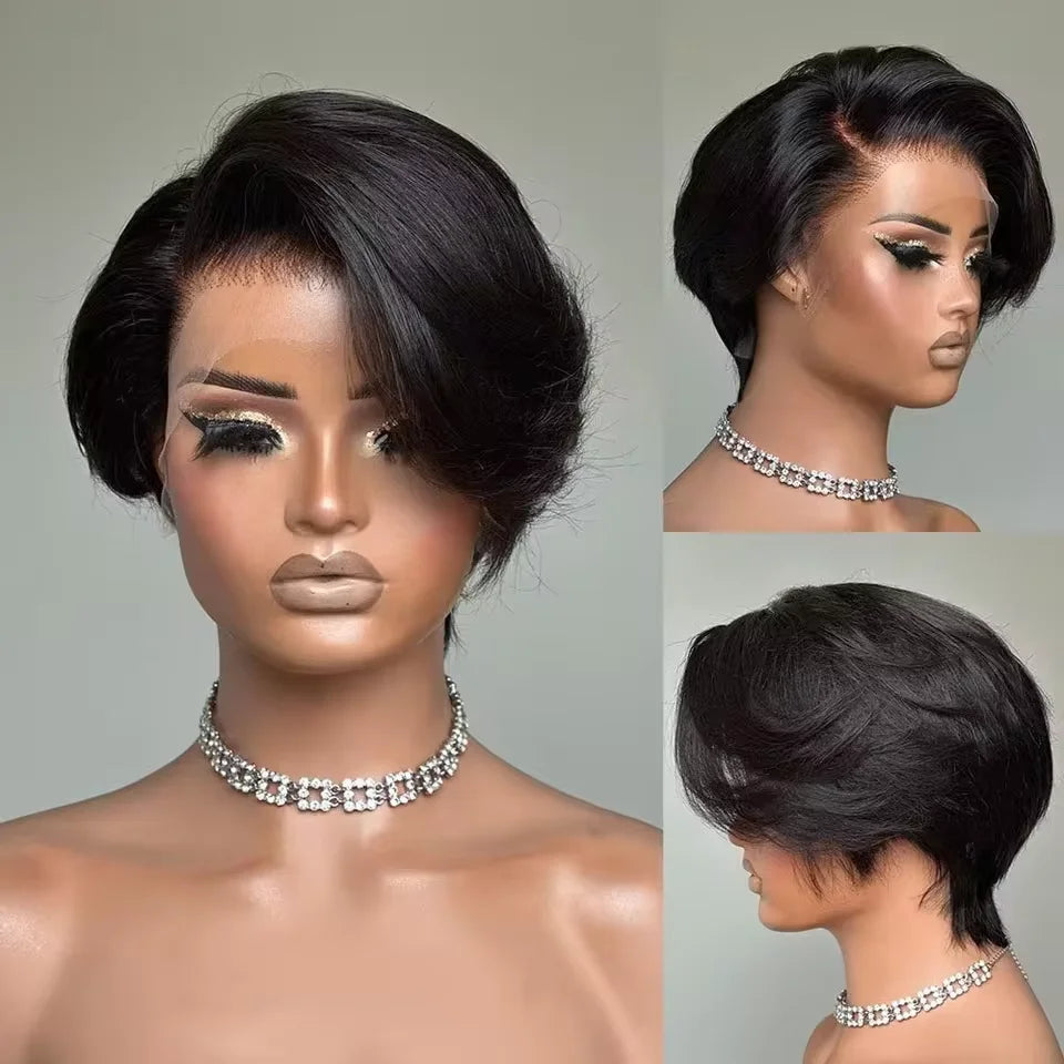 Straight Pixie Cut Wig Short Bob Wigs 13x4 Lace Front Wigs Human Hair Pre Plucked Pixie Cut Wig Brazilian Human Hair 100%