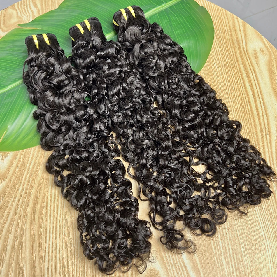 Burmese Curly Human Hair Bundles #1B Natural Color Wavy Raw Virgin Hair Weave Extensions Bouncy Curly 100% Human Hair For Women
