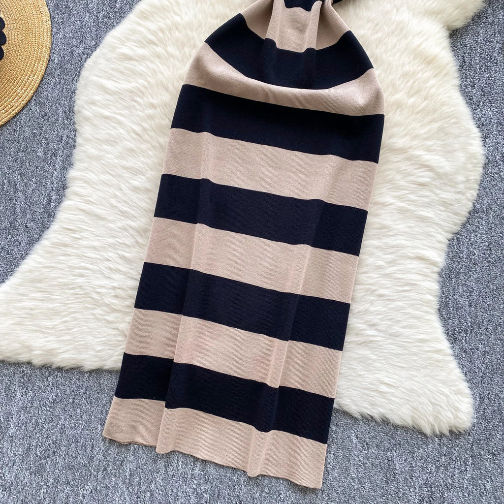 2025 & 2026 Lady New Stripes Ins Fashion Sexy Package Hips Bodycon Dress  Summer Knitted Spaghetti Straps Outfits Maxi Long Women Dress