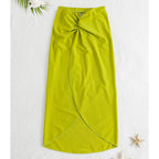 Fashion Solid Beach Dress Women's Casual Elastic High Waist Slit Long Skirt Summer 2025 New Beachwear Spice Girl Bikini Cover Up