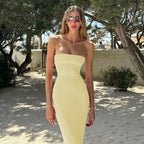 Hugcitar Elegant Women Solid Strapless Backless Bandage Sexy Bodycon Maxi Dress Summer Women Y2K Clothes Beach Vacation Party