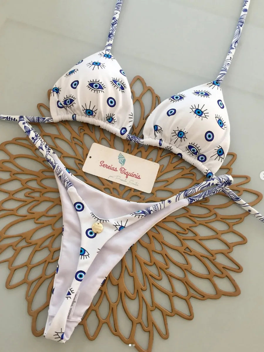 2025 New Sexy Retro Prints Brazilian Mciro Bikini Women Swimsuits Lace-up Swimwear Backless Biquini Swimsuits Beachwear Main image