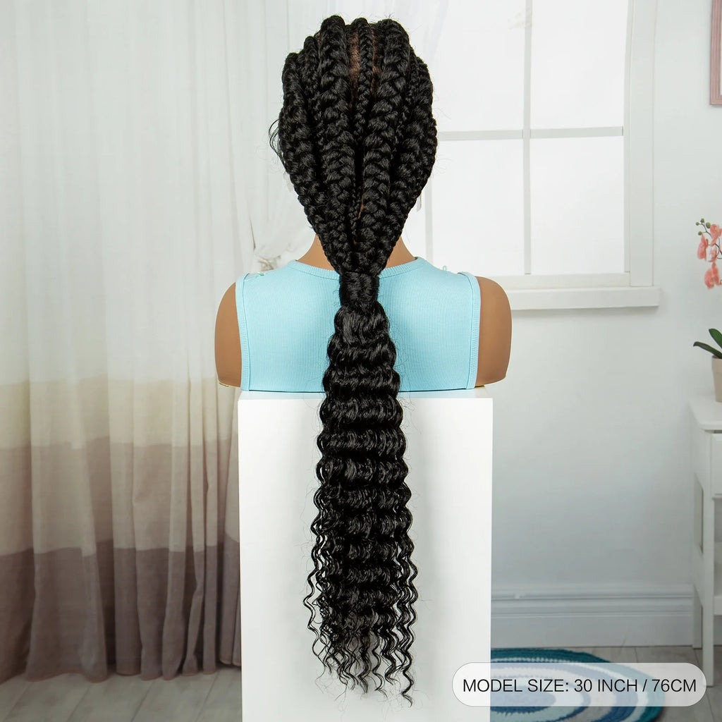 Handmade Cornrow Braided Wigs 30inch Synthetic Full Lace Kontless Braids Wigs Lace Frontal Box Braided Lace Wigs for Black Women