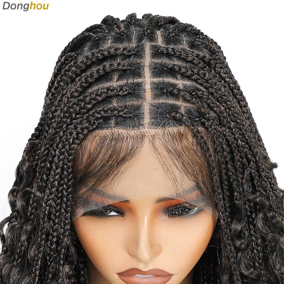 Donghou 24Inch Lace Front Boho Braided Wigs for Women Knotless Braid Wig Natural Hairline Box Braid wigs Premium Lightweight Wig