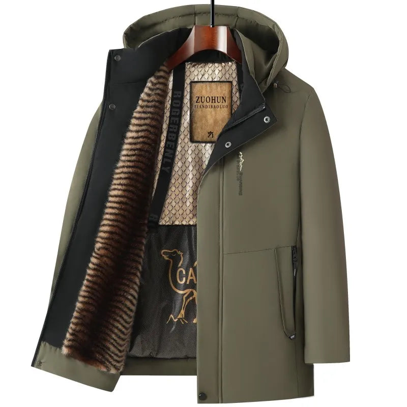 Top Grade Five Protective Tech Luxury Winter New Brand Camel Fleece Men's Parka Jacket Windbreaker Coats Heavy Plush Lining