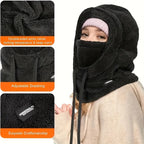 Winter plush winter cap - Elastic drawstring closure, lightweight and warm for cycling, skiing, outdoor activities. Solid color