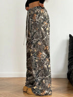 Women's Wide Leg Camo Pants Lightweight Elastic Waist Camouflage Print Loose Pants Trousers Y2K Vintage Streetwear