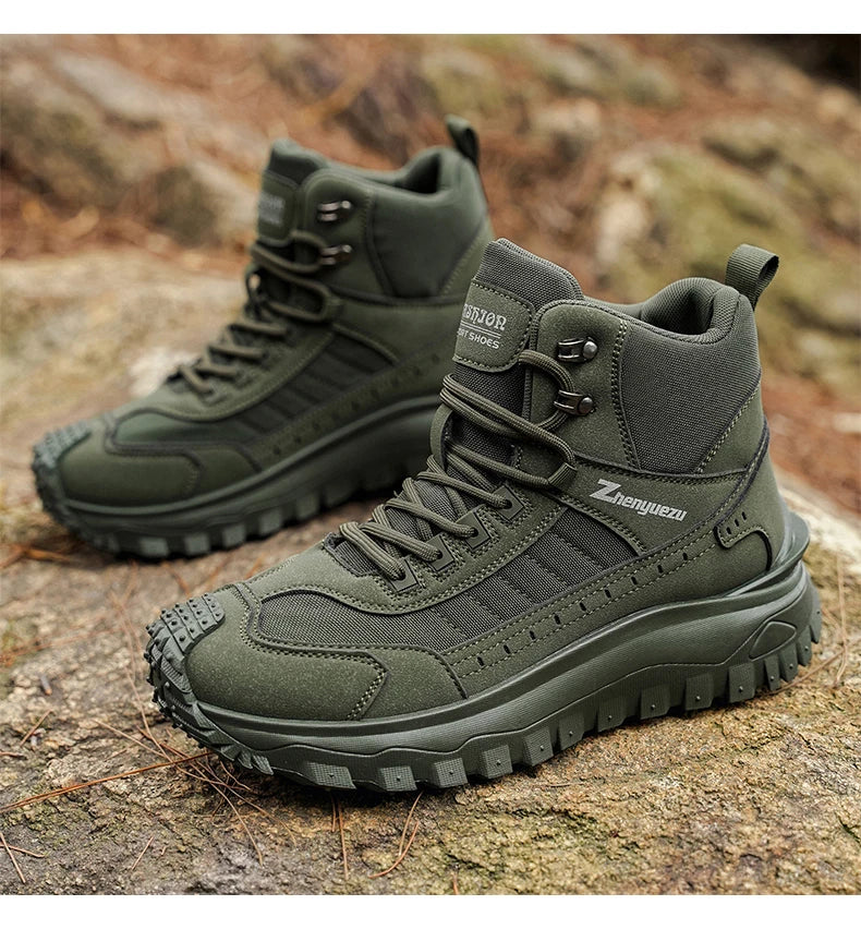 Men's Thick-Soled High-Top Boots, Non-Slip and Wear-Resistant, Suitable for Outdoor Hiking and Everyday Casual Wear