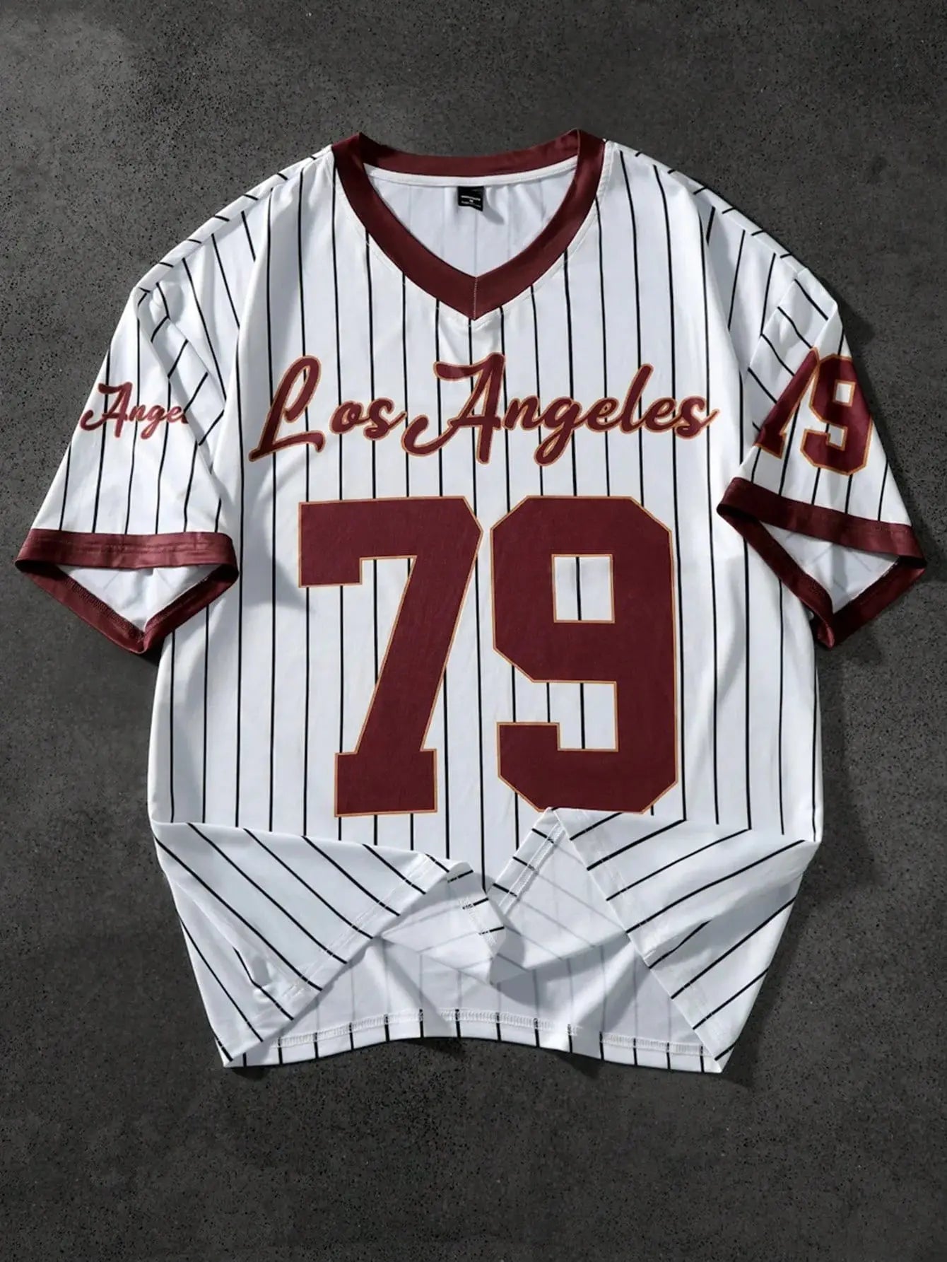 2026 summer new V-neck T-shirt Men's sports printed T-shirt V-neck short-sleeved T-shirt retro baseball chic