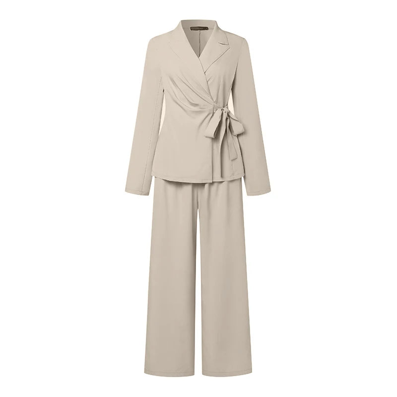 ZANZEA Elegant Office Lady Blazer Suits Women Classy Tied Waist Top and Pant 2pcs Outfit Streetwear Trend Commute Pant Sets 2025