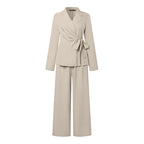 ZANZEA Elegant Office Lady Blazer Suits Women Classy Tied Waist Top and Pant 2pcs Outfit Streetwear Trend Commute Pant Sets 2025