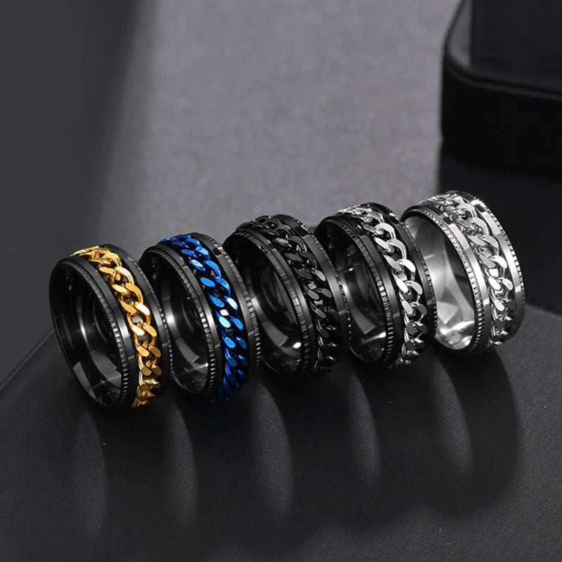 Cool Stainless Steel Rotatable Men Ring High Quality Spinner Chain Punk Women Jewelry for Party Gift Main image
