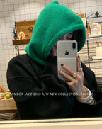 Knitted Hooded Caps Winter Balaclava Hats Women Korean Style Outdoor Warmer Drawstring Hats One-piece Neck Collar Beanies Cap