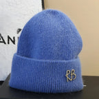 Letter Fluffy Angora Fur Beanies Winter Hat for Woman Luxury Fluffy Knited Hat Bonnet Lady Autumn Winter Warm Skullies Cap