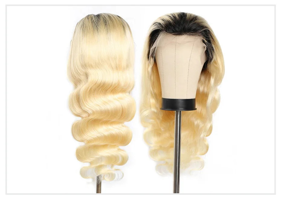 1B 613 Body Wave Human Hair Wig 13x6 Hd Lace Frontal Wig Brazilian 2 Tone Dark Root Ombre Blonde Lace Front Wigs For Black Women