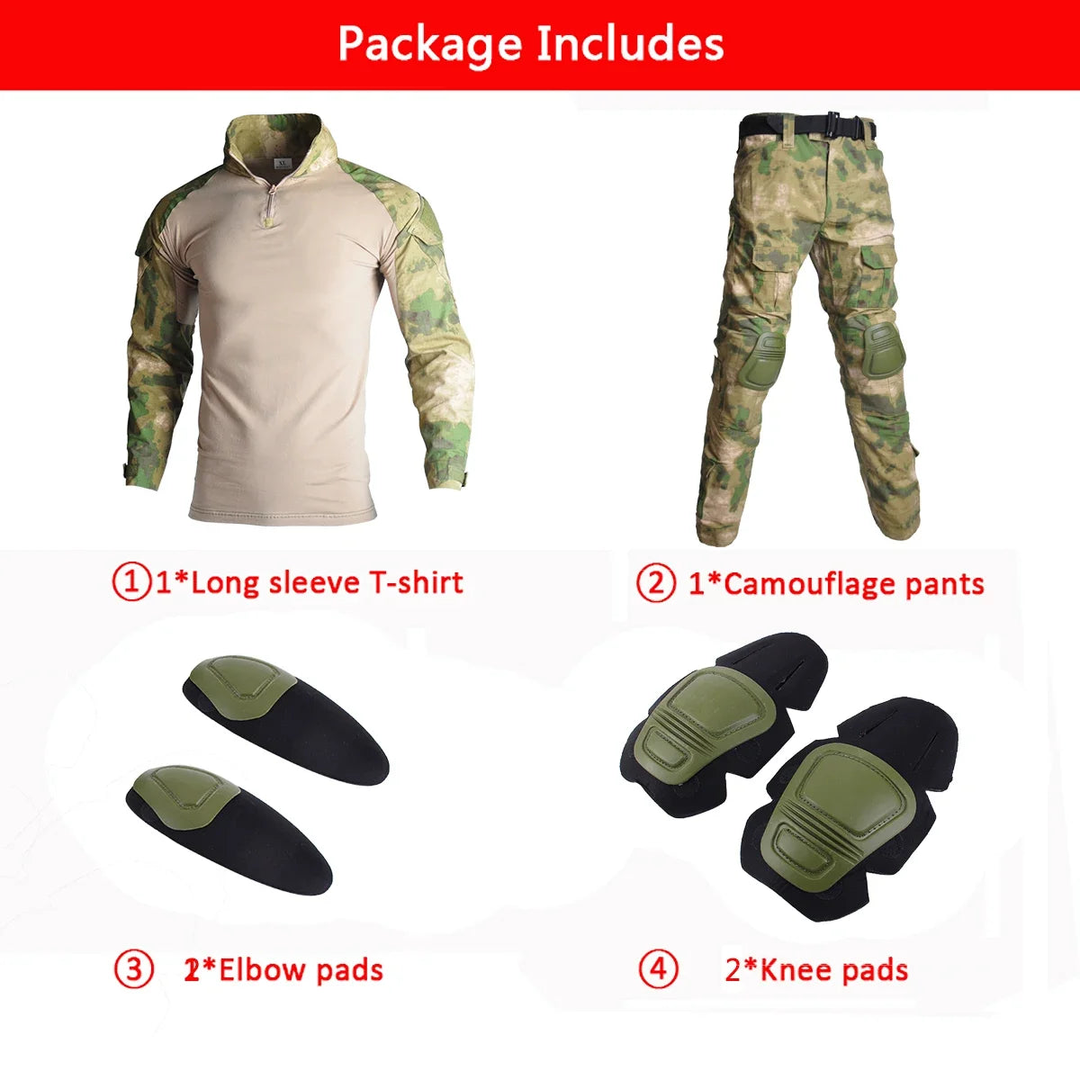 Camo Tactical Sets Outdoor Long Sleeve Wear-resisting T Shirts+Multi-pocket Tactic Cargo Pants Suit Training Workwear Combat Set