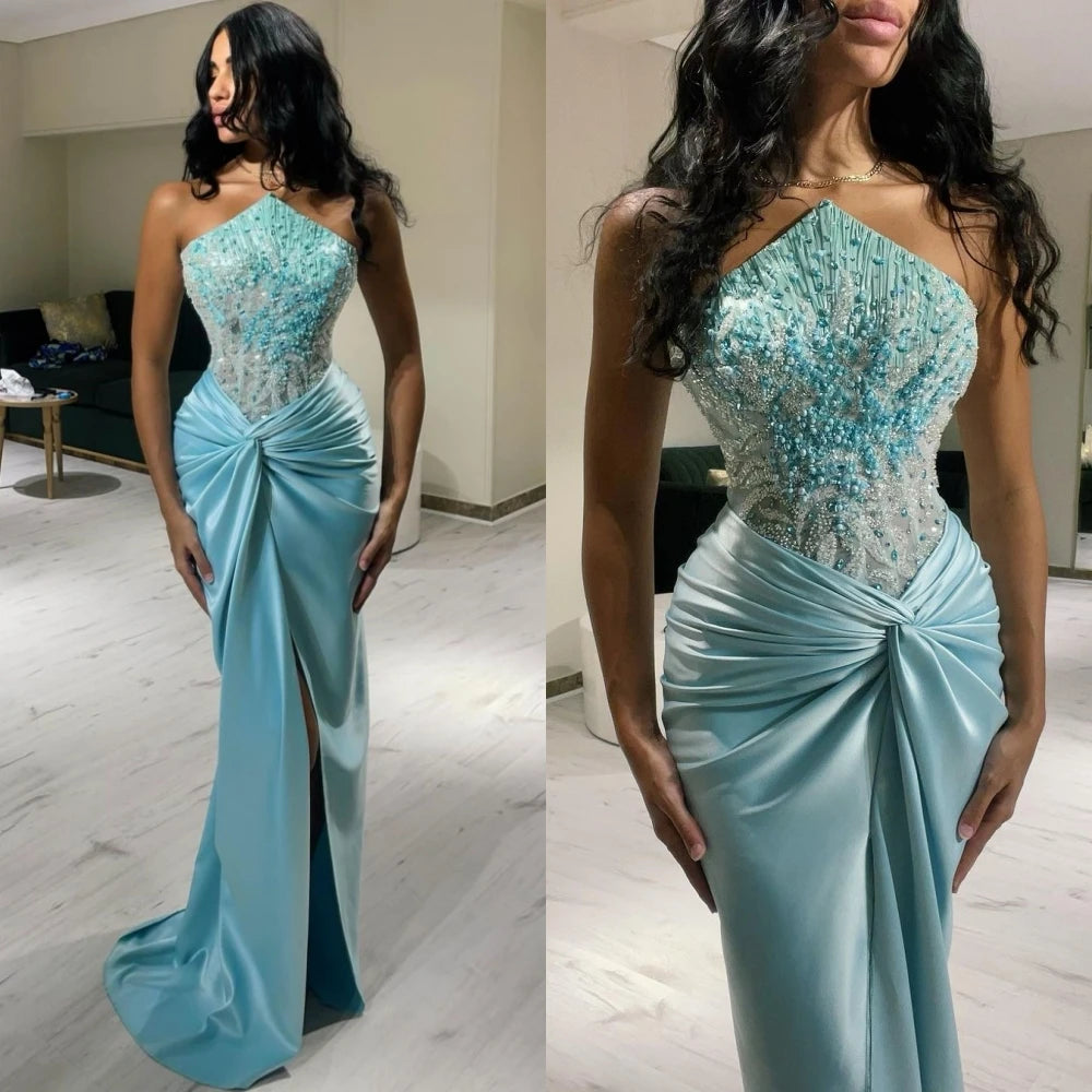 Customized Classic Modern Style Formal Evening Strapless Mermaid Beadings Bespoke Occasion  Prom Dresses Main image