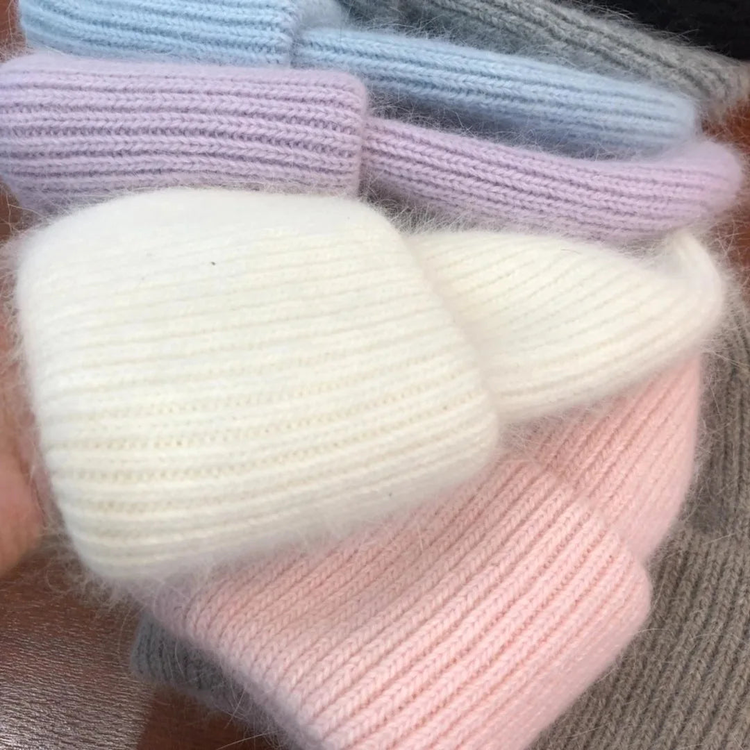 Women Winter Hat Real Rabbit Fur Winter Hats For Women Fashion Warm Beanie Hats Women Solid Adult Cover Head Cap Main image