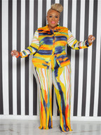 Wmstar Plus Size Two Piece Outfits Women Fall Clothing Tie Dye Top and Pants Leggings Matching Set Wholesale
